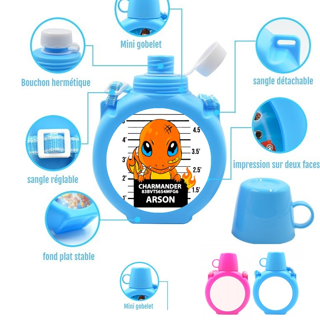  Charmander Jail para Botella infantil resistente a los golpes 730 ml en azul o rosa