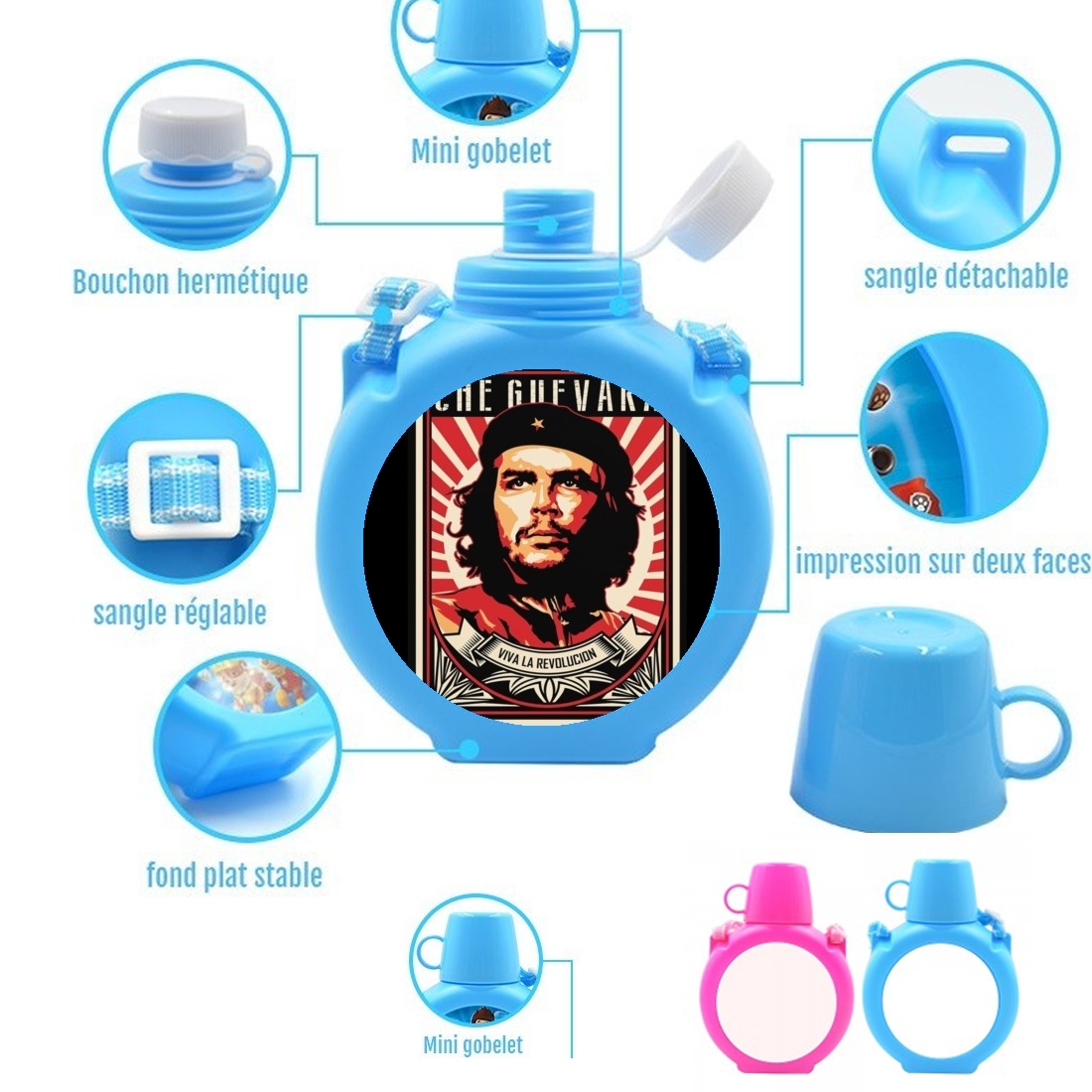  Che Guevara Viva Revolution para Botella infantil resistente a los golpes 730 ml en azul o rosa