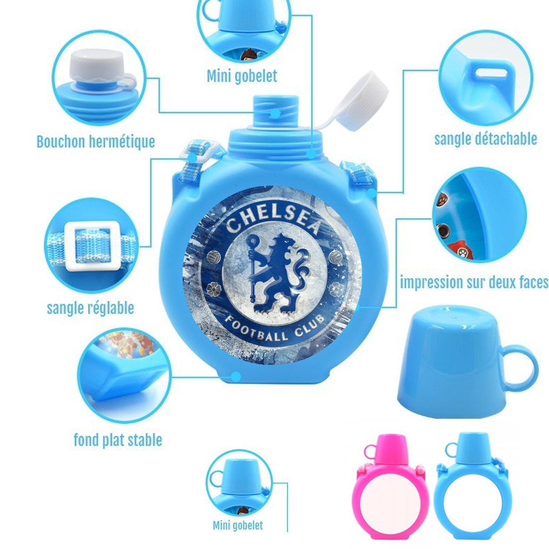  Chelsea London Club para Botella infantil resistente a los golpes 730 ml en azul o rosa