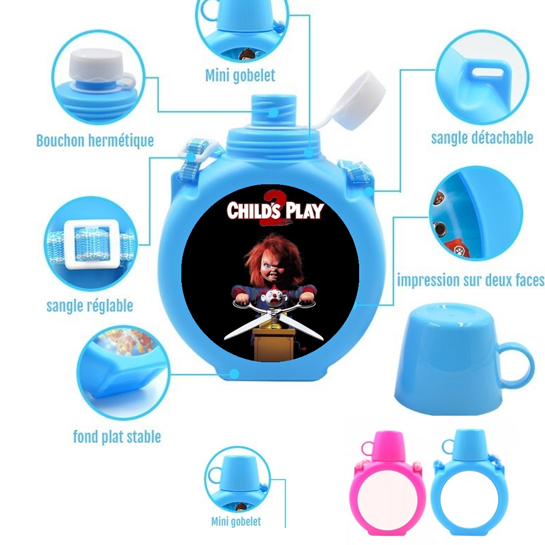  Child Play Chucky para Botella infantil resistente a los golpes 730 ml en azul o rosa