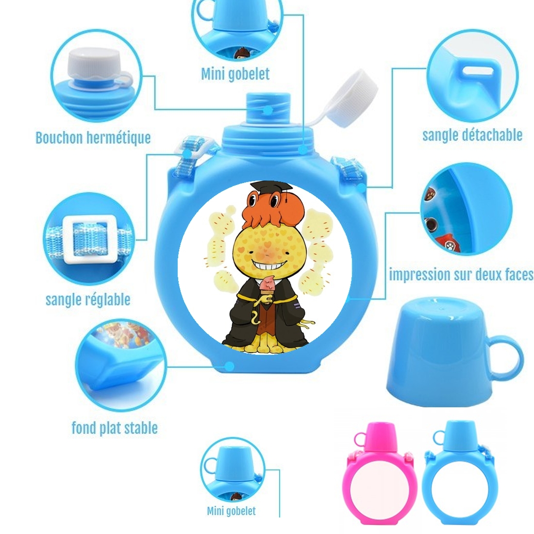  Classroom Koro sensei Ice Cream para Botella infantil resistente a los golpes 730 ml en azul o rosa