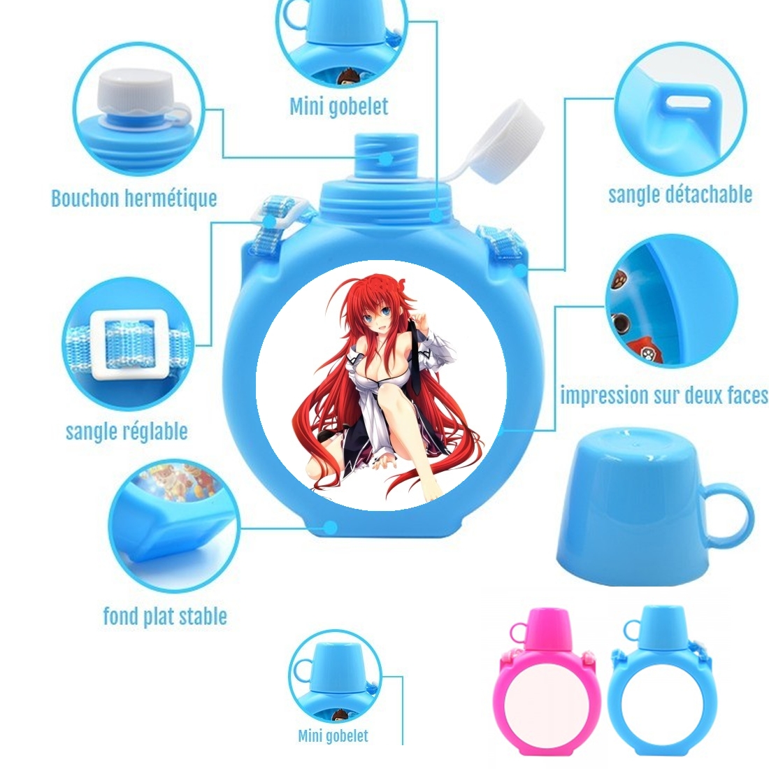  Cleavage Rias DXD HighSchool para Botella infantil resistente a los golpes 730 ml en azul o rosa