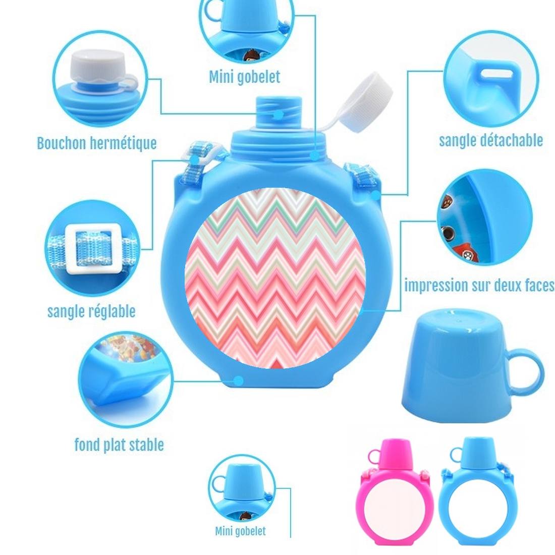  colorful chevron in pink para Botella infantil resistente a los golpes 730 ml en azul o rosa