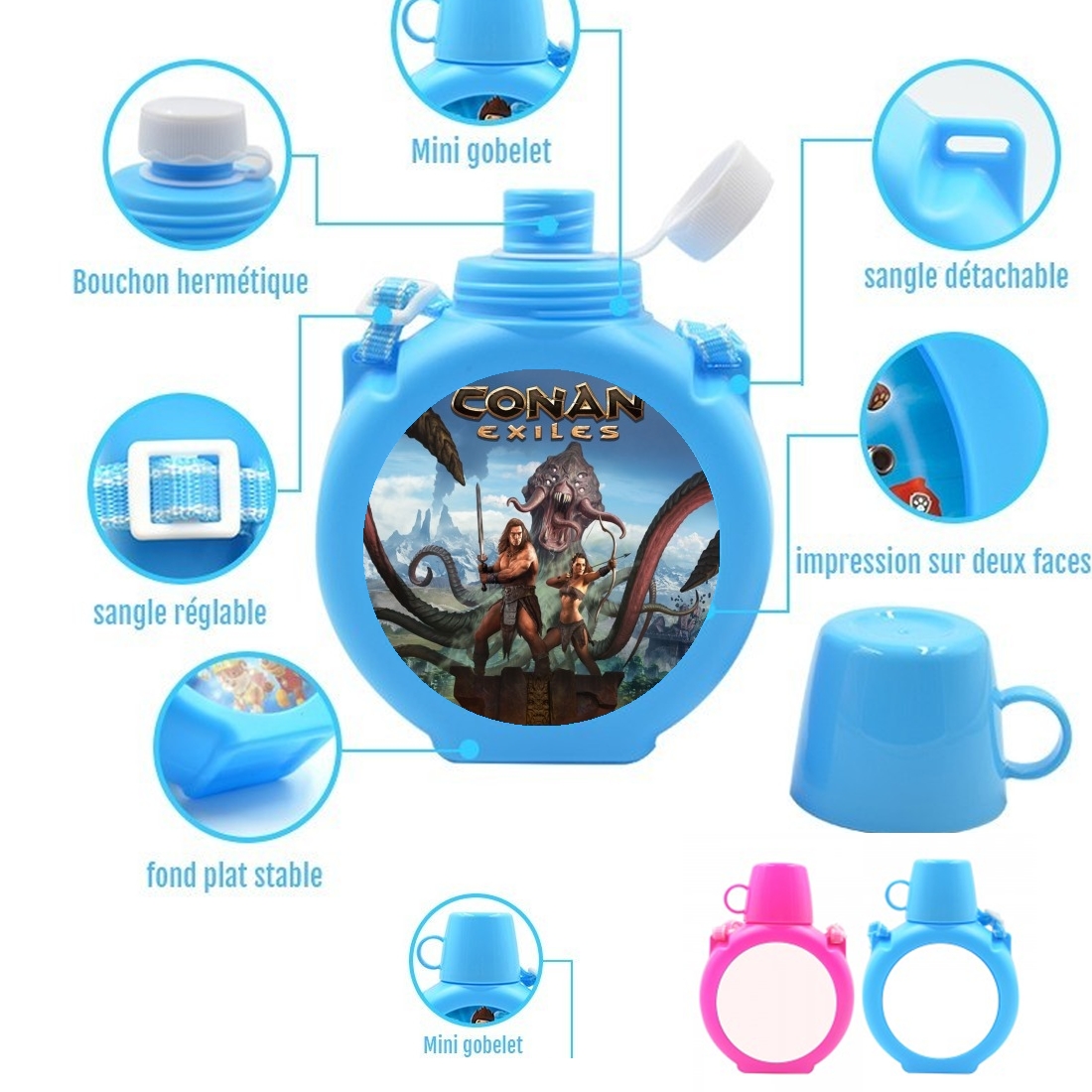  Conan Exiles para Botella infantil resistente a los golpes 730 ml en azul o rosa