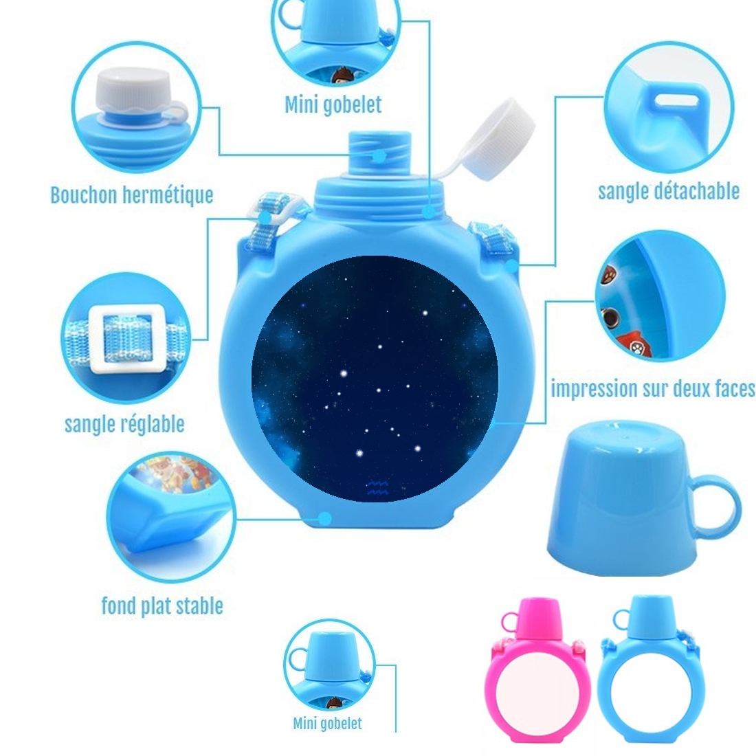  Constellations of the Zodiac: Aquarius para Botella infantil resistente a los golpes 730 ml en azul o rosa