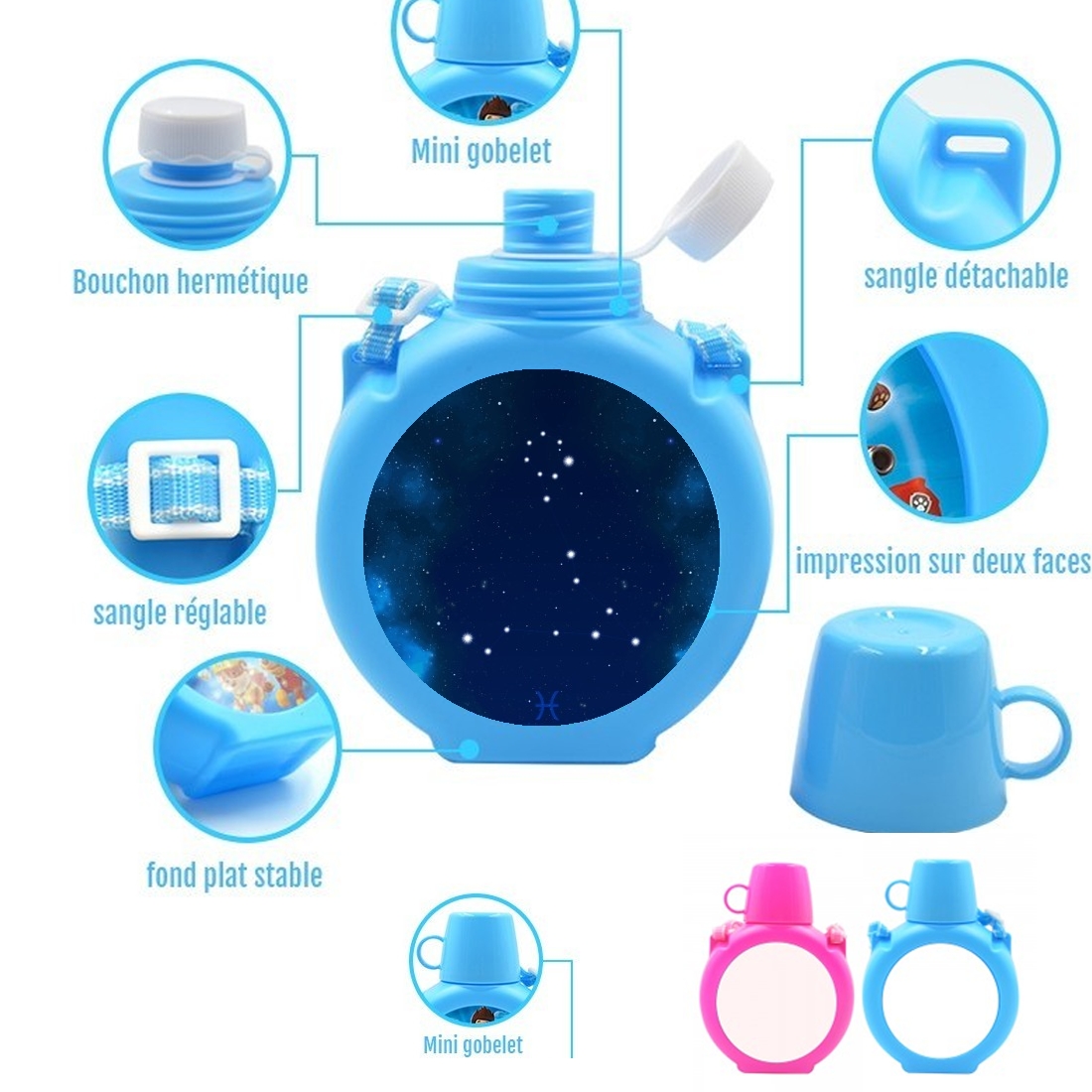  Constellations of the Zodiac: Pisces para Botella infantil resistente a los golpes 730 ml en azul o rosa