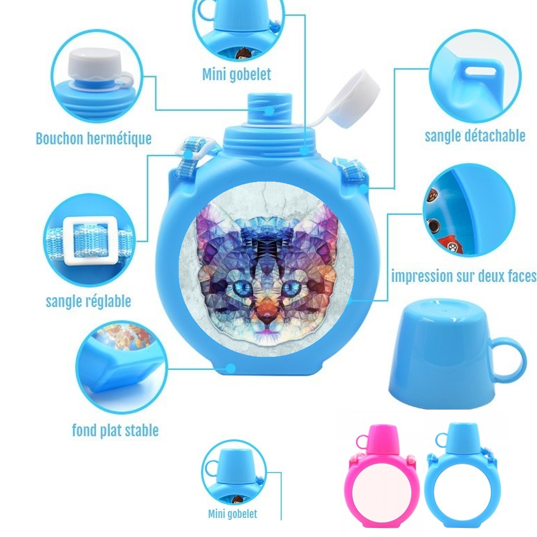  cute kitten para Botella infantil resistente a los golpes 730 ml en azul o rosa