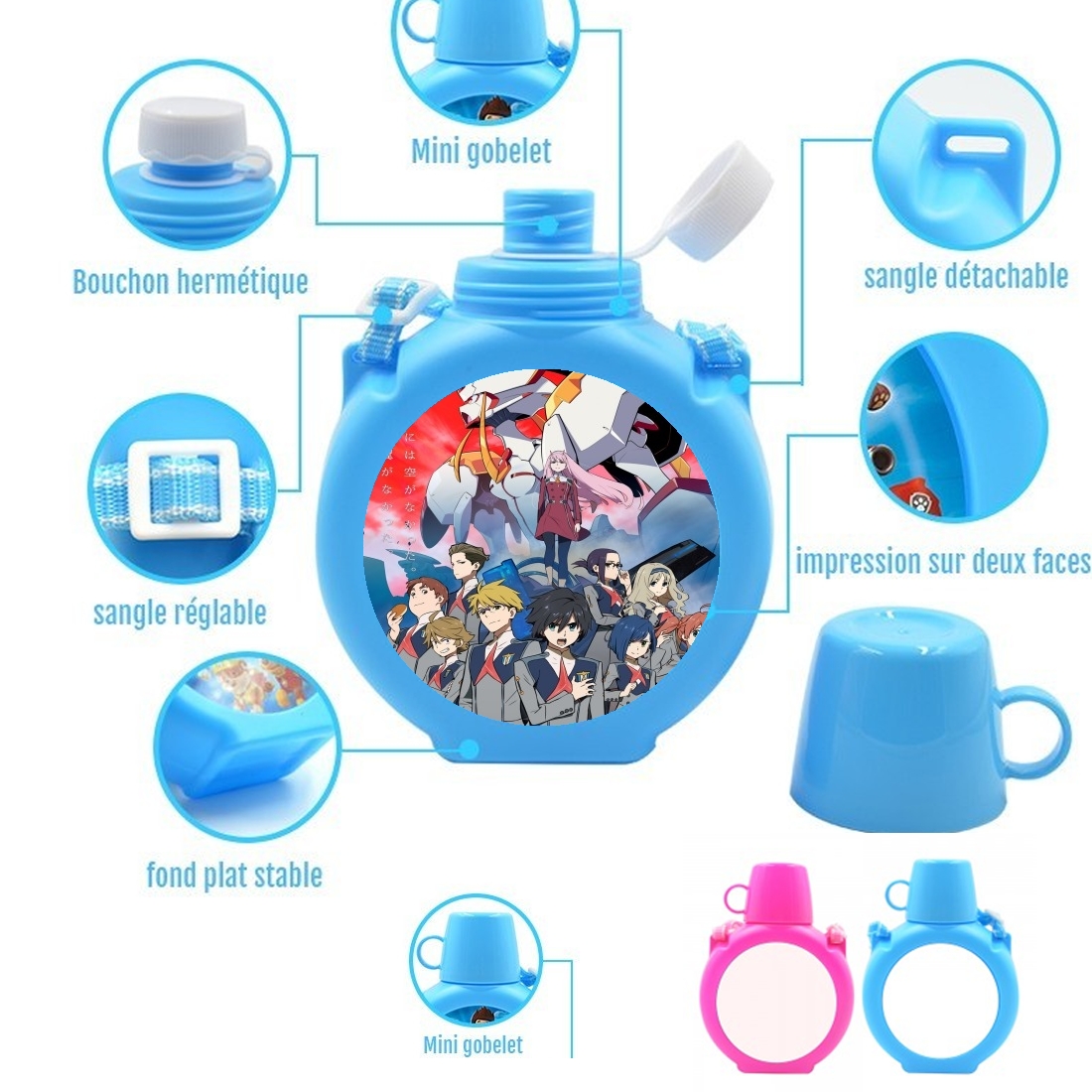  darling in the franxx para Botella infantil resistente a los golpes 730 ml en azul o rosa