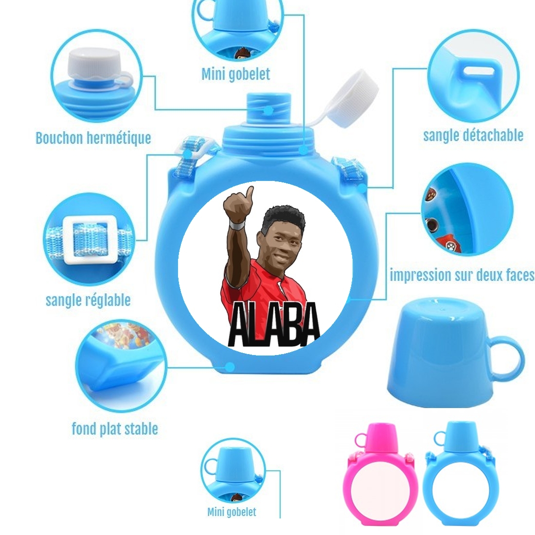  David Alaba Bayern para Botella infantil resistente a los golpes 730 ml en azul o rosa