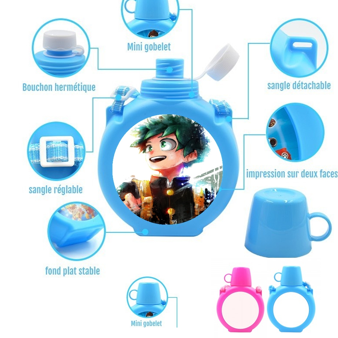  Deku Enjoy Smiling para Botella infantil resistente a los golpes 730 ml en azul o rosa