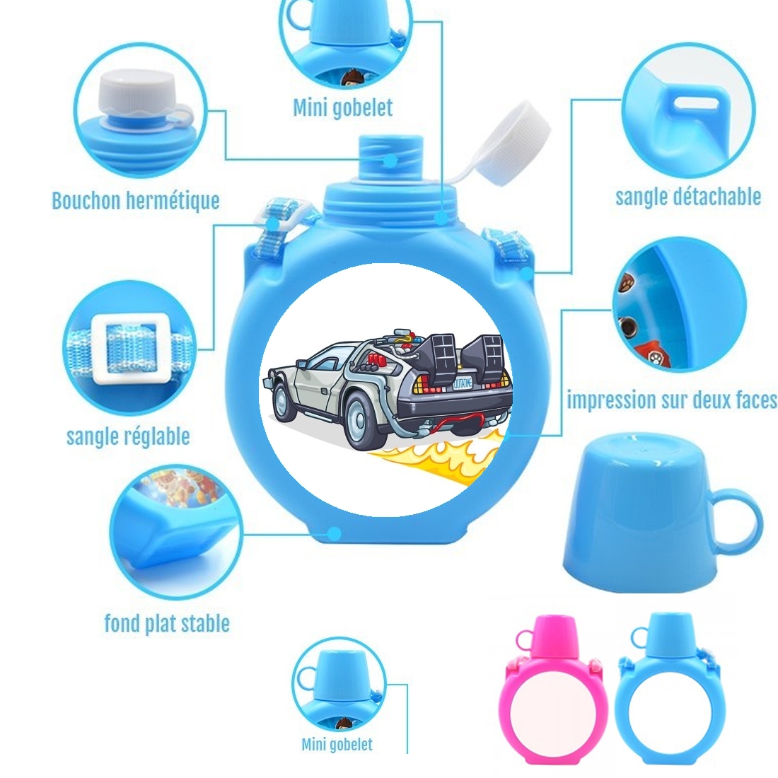  Delorean retour vers le futur para Botella infantil resistente a los golpes 730 ml en azul o rosa