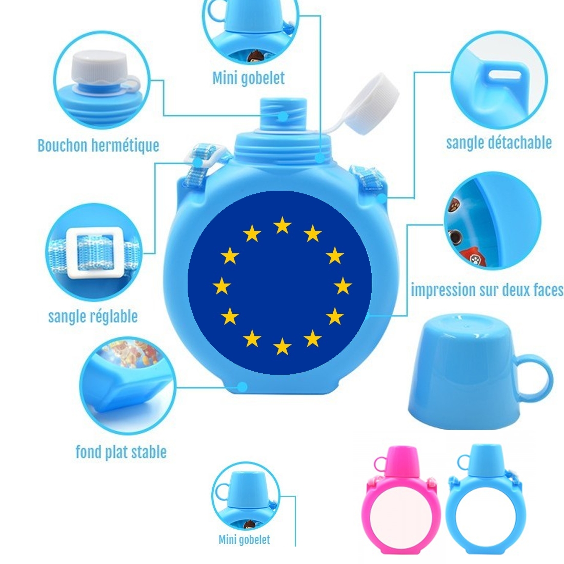  Bandera de europa para Botella infantil resistente a los golpes 730 ml en azul o rosa