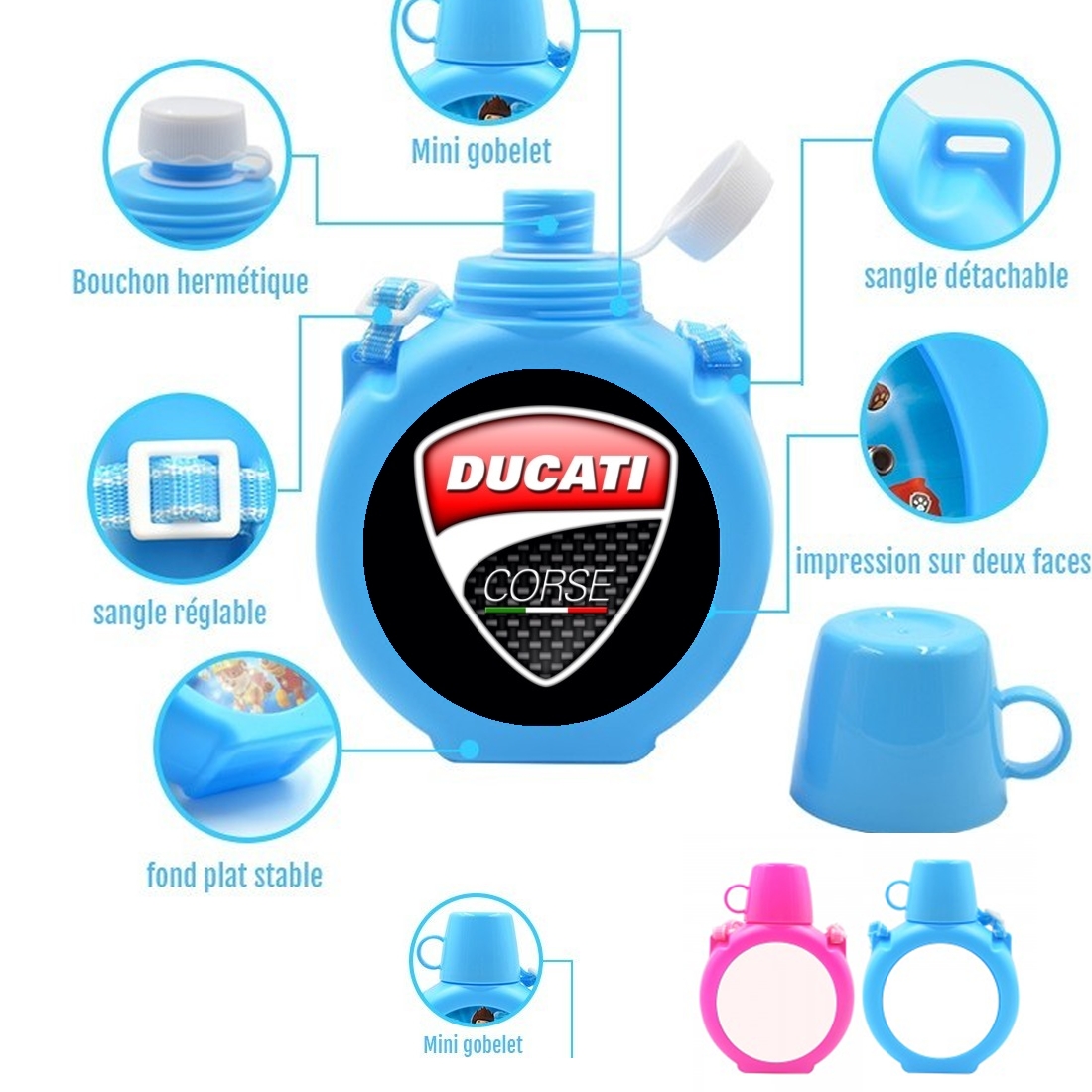  Ducati para Botella infantil resistente a los golpes 730 ml en azul o rosa