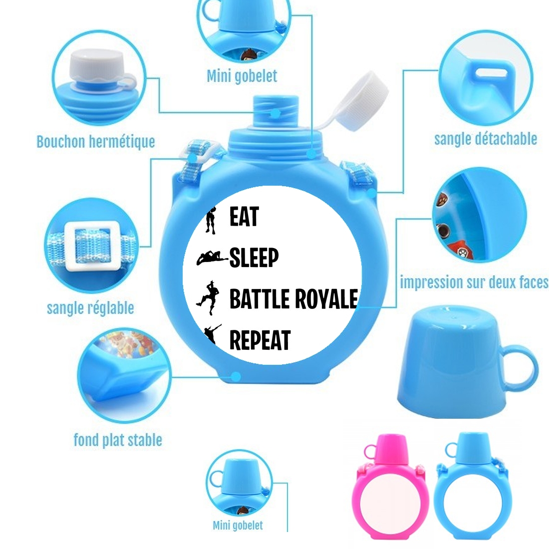  Eat Sleep Battle Royale Repeat para Botella infantil resistente a los golpes 730 ml en azul o rosa