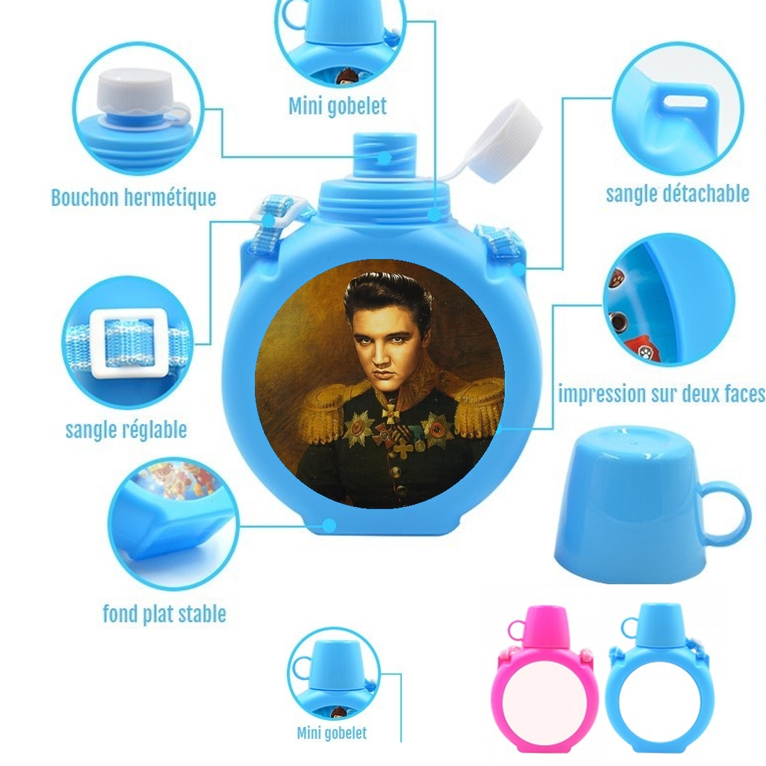  Elvis Presley General Of Rockn Roll para Botella infantil resistente a los golpes 730 ml en azul o rosa