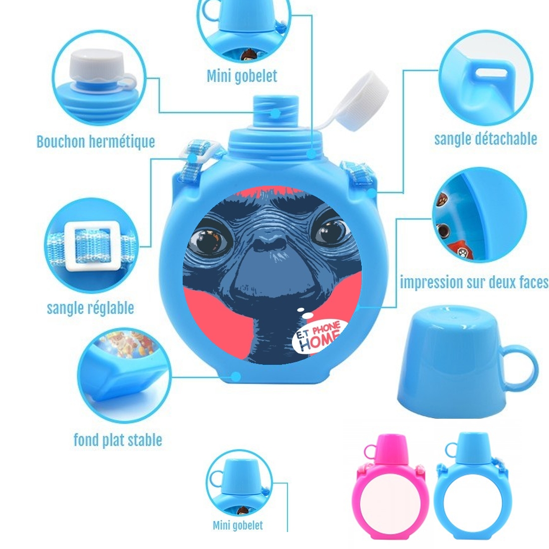  E.t phone home para Botella infantil resistente a los golpes 730 ml en azul o rosa