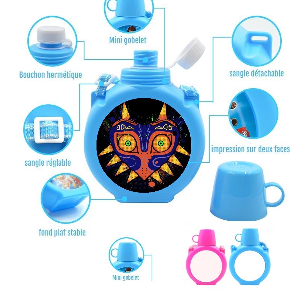  Famous Mask para Botella infantil resistente a los golpes 730 ml en azul o rosa