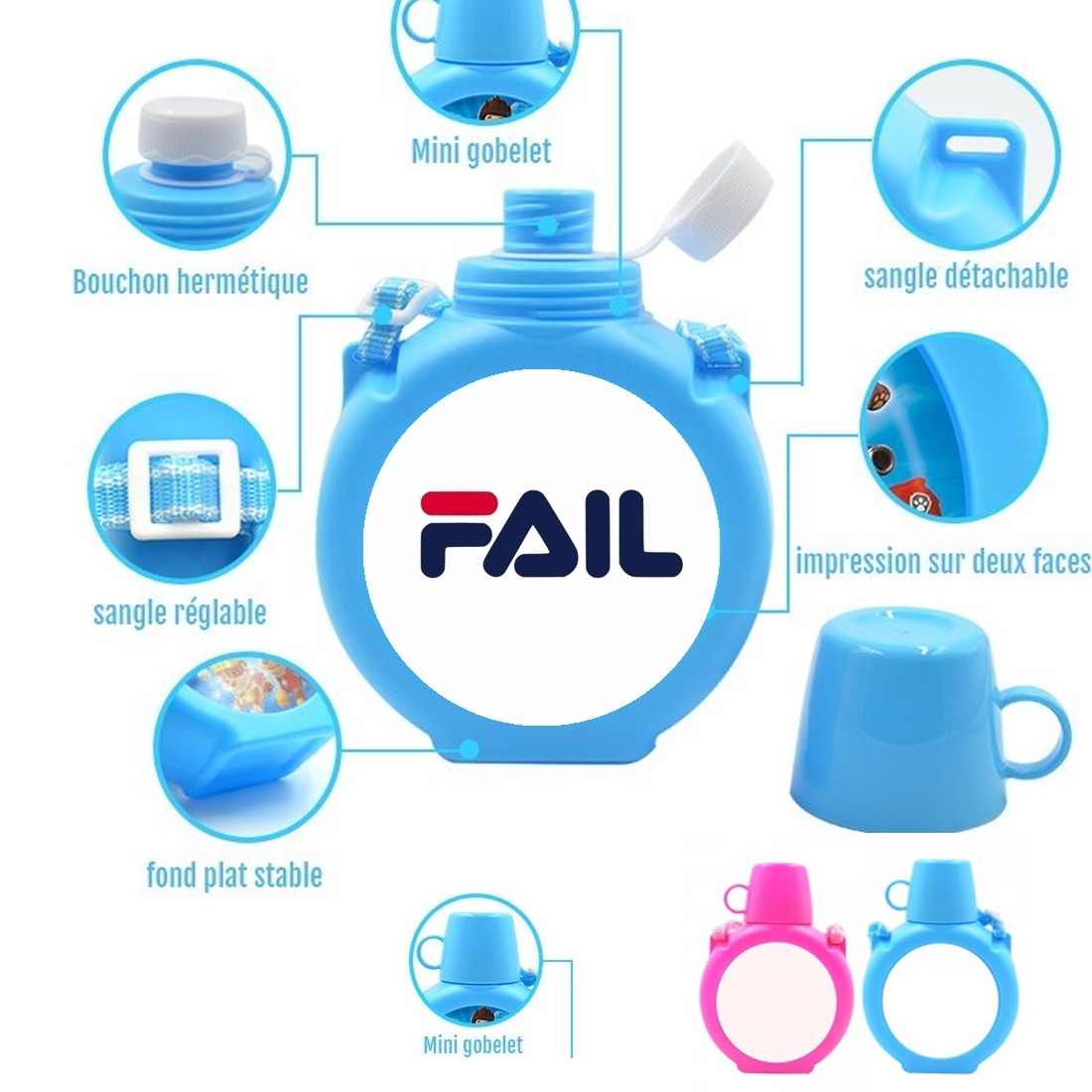  Fila Fail Joke para Botella infantil resistente a los golpes 730 ml en azul o rosa