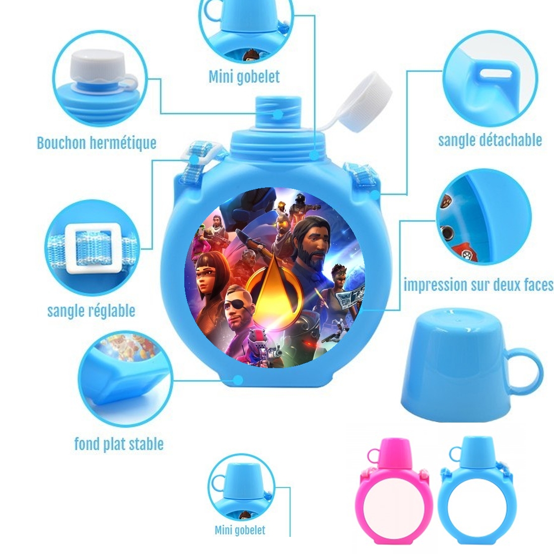  Fortnite Skin Omega Infinity War para Botella infantil resistente a los golpes 730 ml en azul o rosa