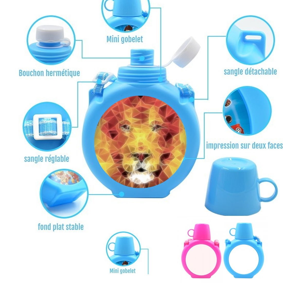  fractal lion para Botella infantil resistente a los golpes 730 ml en azul o rosa