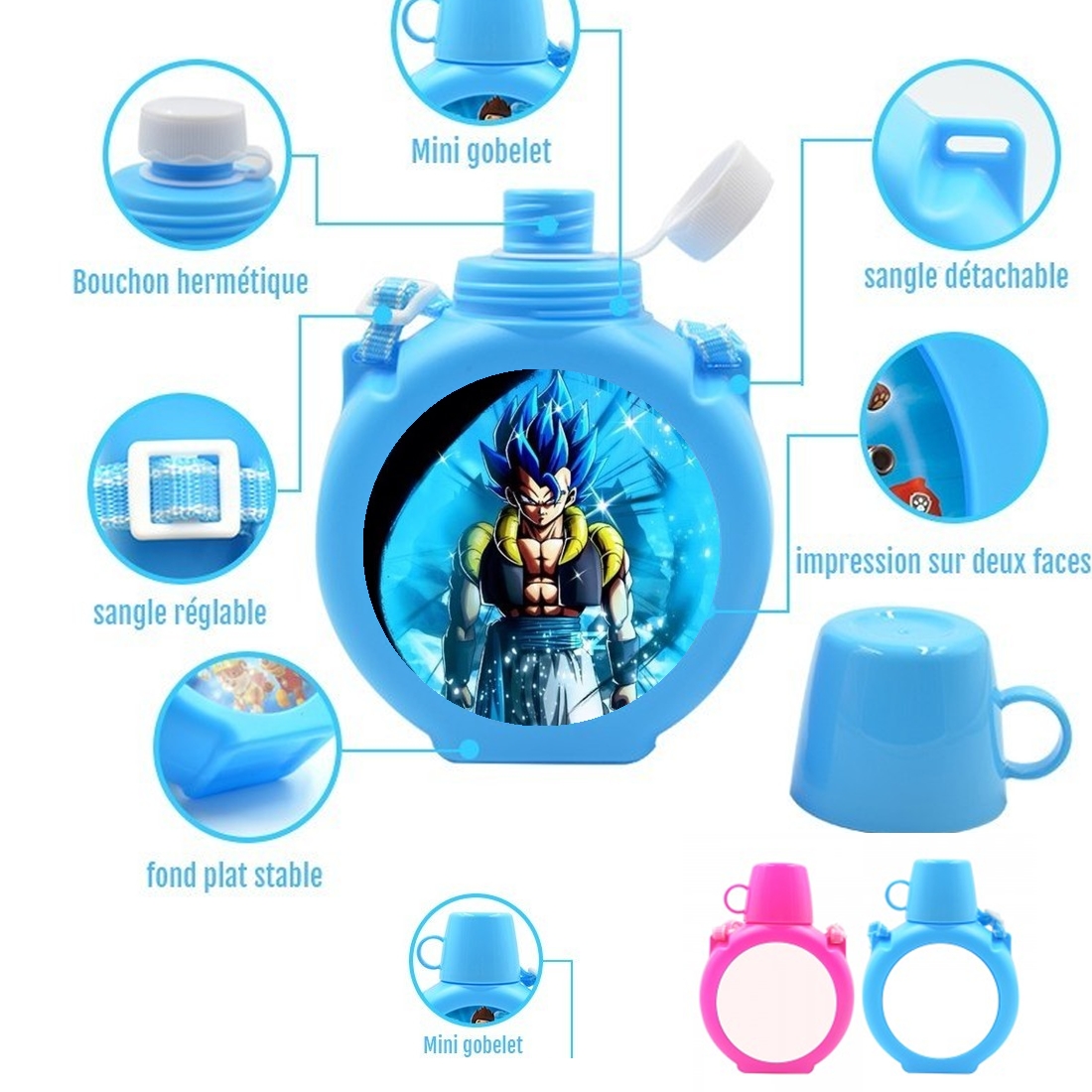  Gogeta SSJ Blue ArtFusion para Botella infantil resistente a los golpes 730 ml en azul o rosa