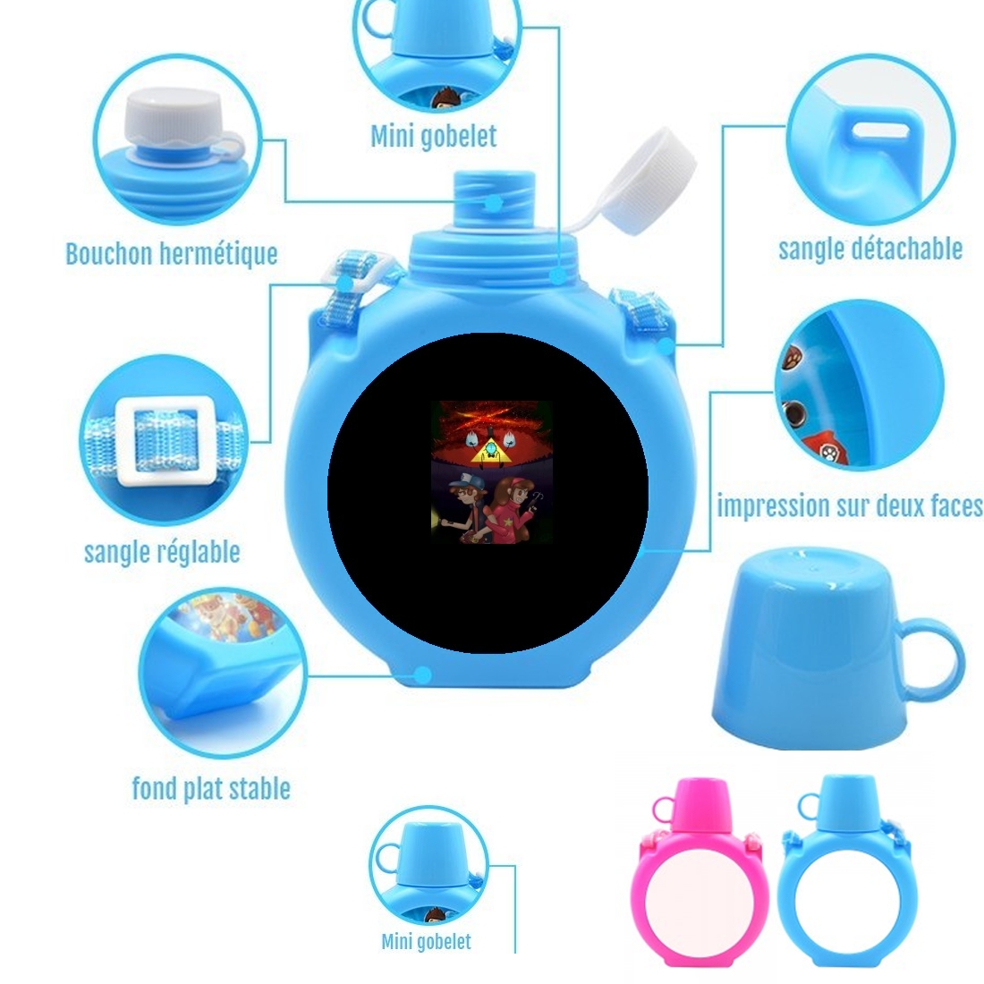  Gravity Falls Monster bill cipher Wheel para Botella infantil resistente a los golpes 730 ml en azul o rosa