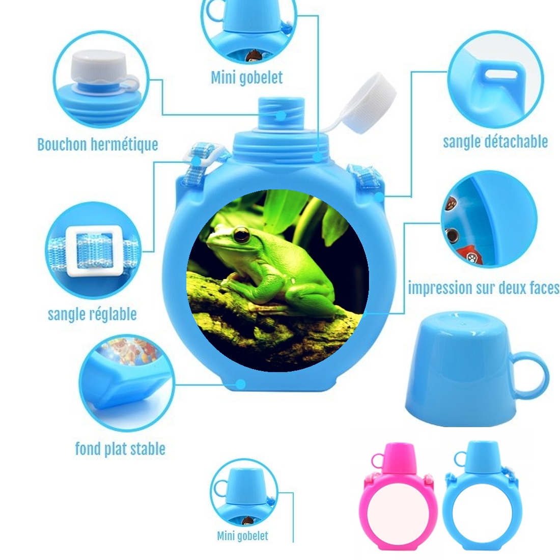  Green Frog para Botella infantil resistente a los golpes 730 ml en azul o rosa