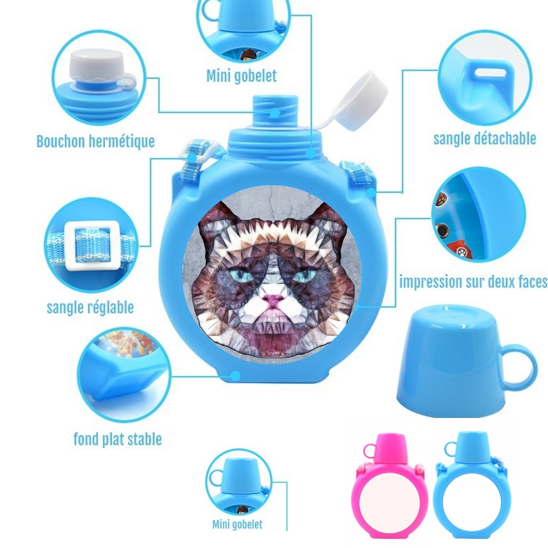  grumpy cat para Botella infantil resistente a los golpes 730 ml en azul o rosa