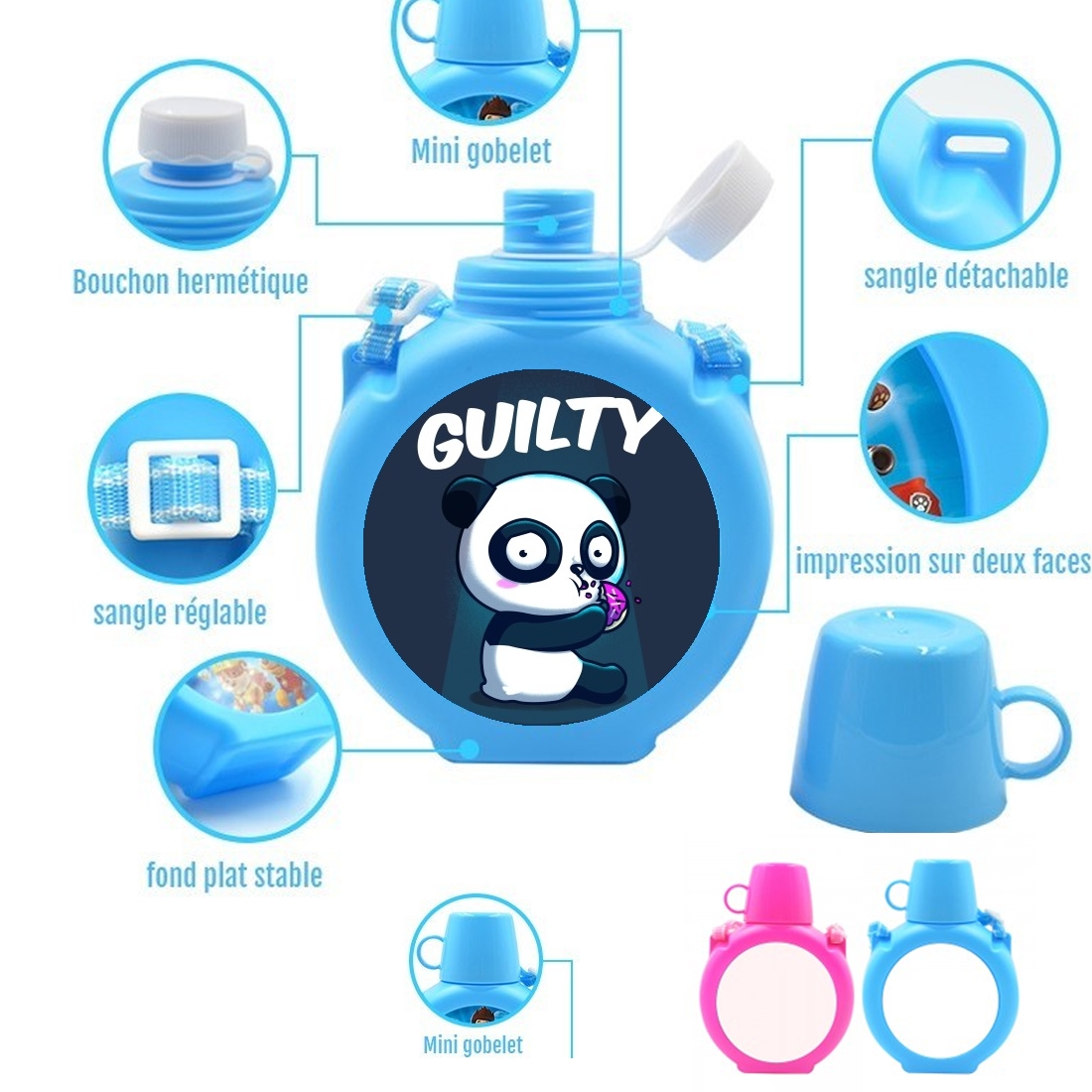  Guilty Panda para Botella infantil resistente a los golpes 730 ml en azul o rosa