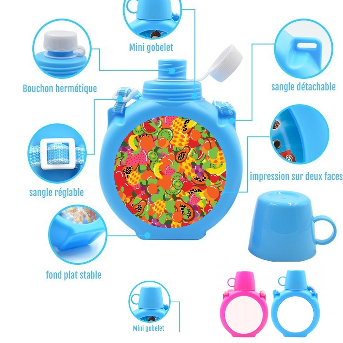  Healthy Food: Fruits and Vegetables V1 para Botella infantil resistente a los golpes 730 ml en azul o rosa