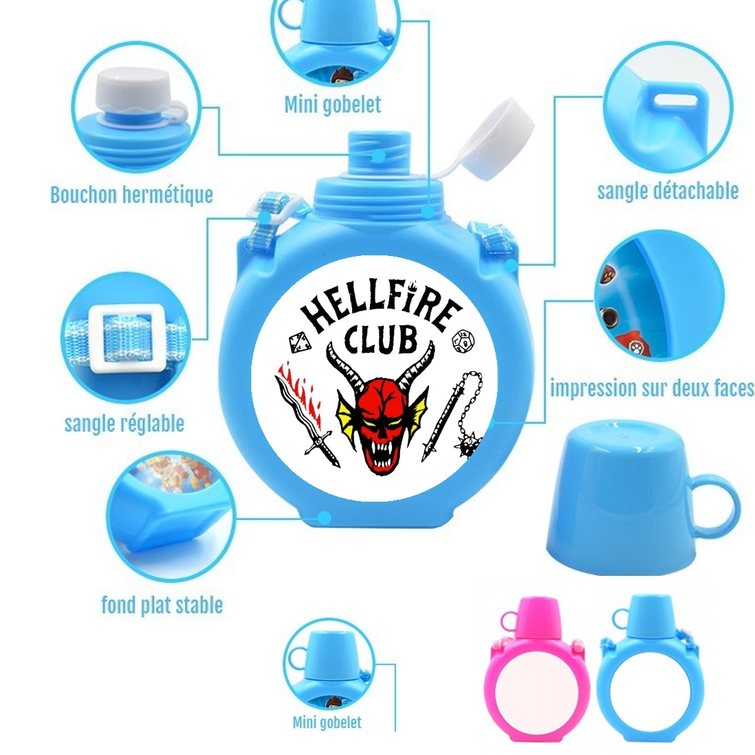  Hellfire Club para Botella infantil resistente a los golpes 730 ml en azul o rosa