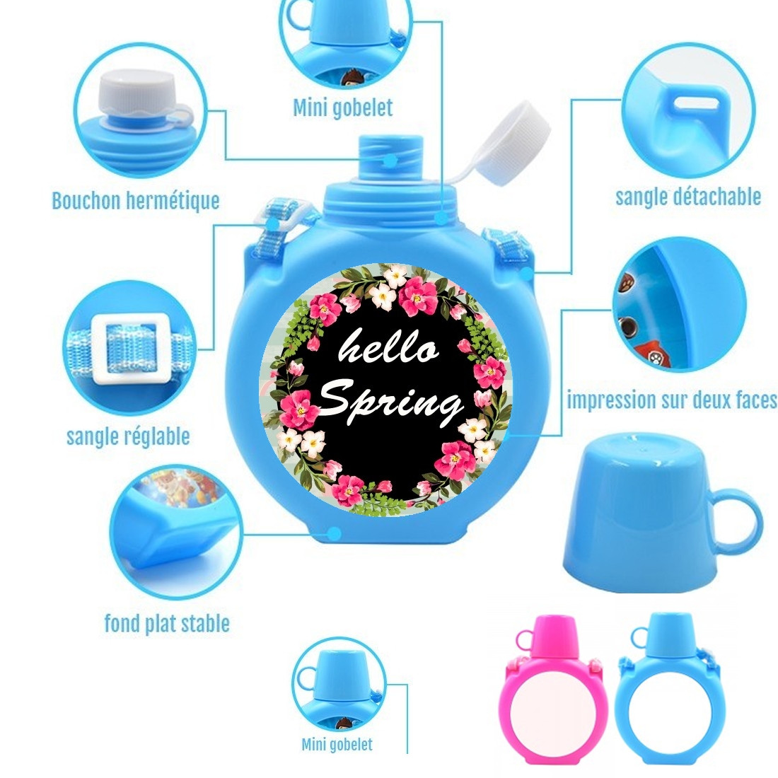  HELLO SPRING para Botella infantil resistente a los golpes 730 ml en azul o rosa