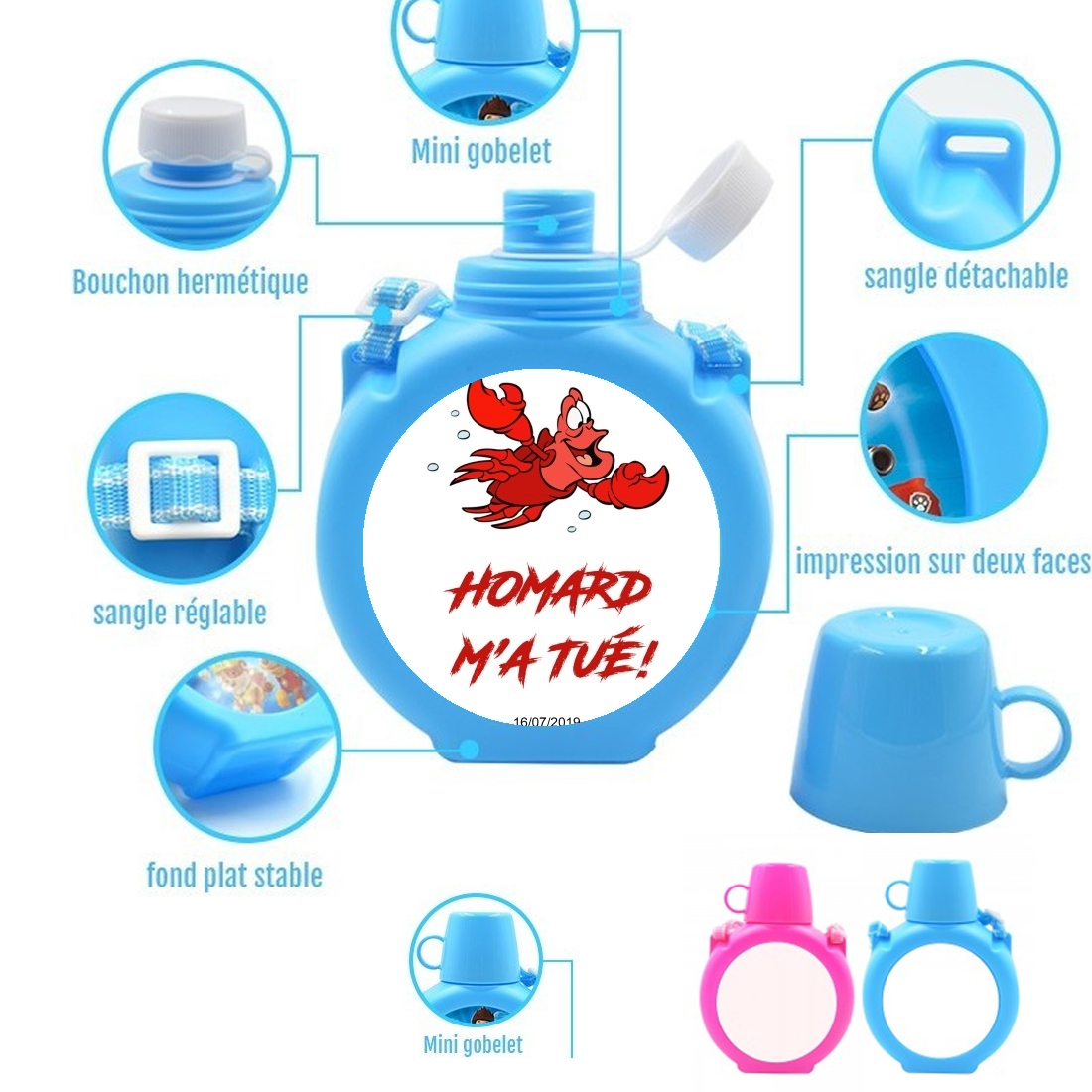  Homard ma tue para Botella infantil resistente a los golpes 730 ml en azul o rosa