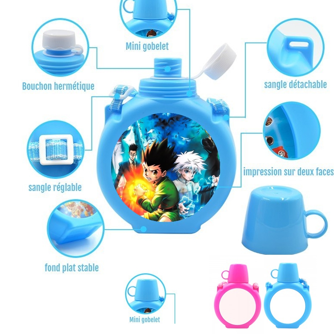  Hunter x Hunter Poster Art para Botella infantil resistente a los golpes 730 ml en azul o rosa