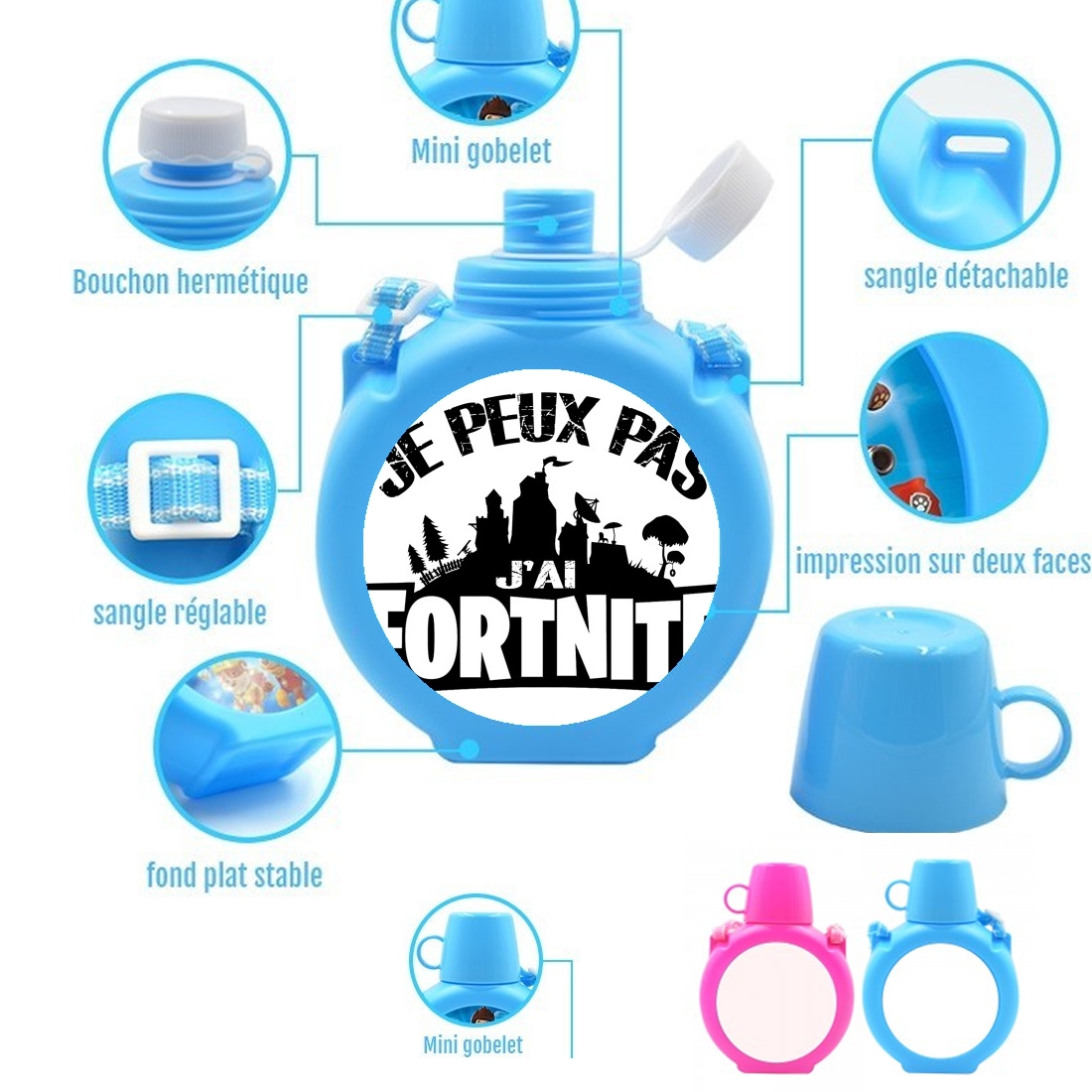  I cant i have Fortnite para Botella infantil resistente a los golpes 730 ml en azul o rosa