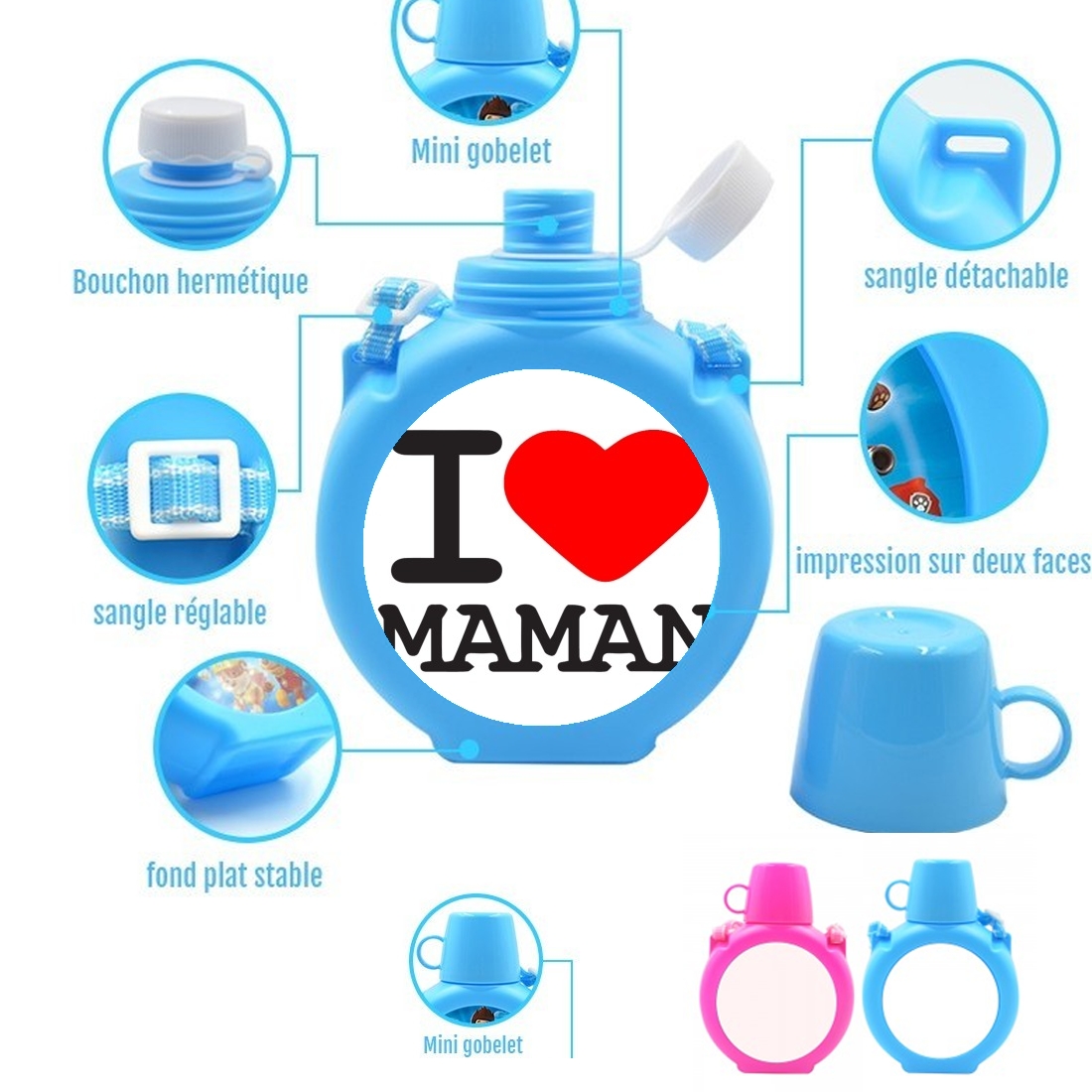  I love Maman para Botella infantil resistente a los golpes 730 ml en azul o rosa