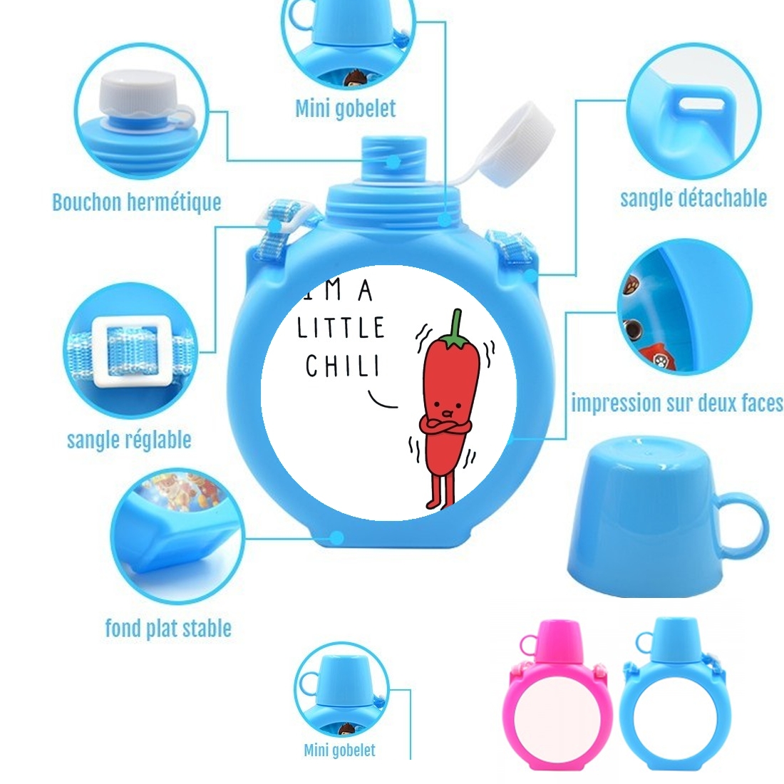  Im a little chili para Botella infantil resistente a los golpes 730 ml en azul o rosa