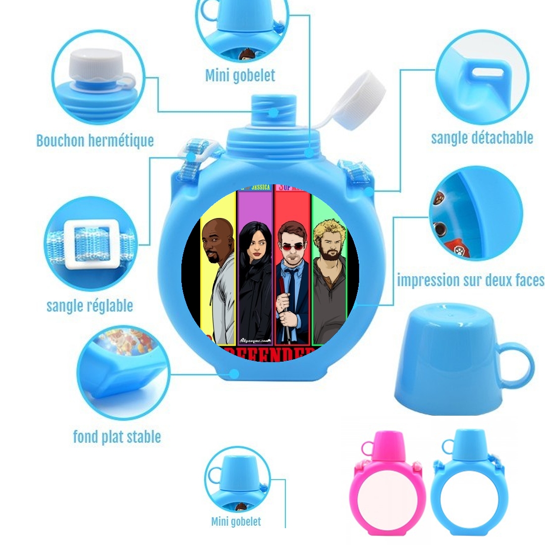  Insert Coin Defenders para Botella infantil resistente a los golpes 730 ml en azul o rosa