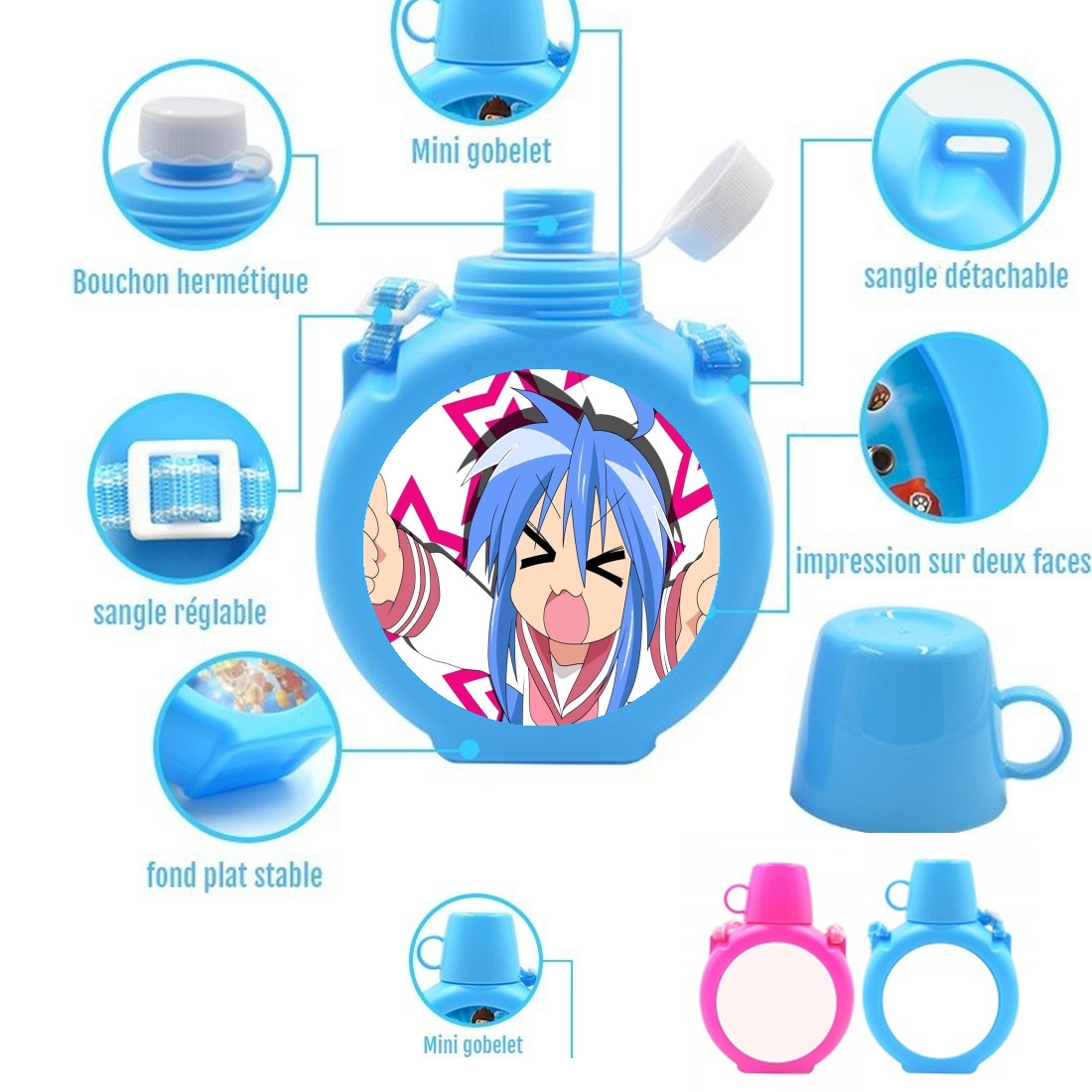  izumi konata para Botella infantil resistente a los golpes 730 ml en azul o rosa