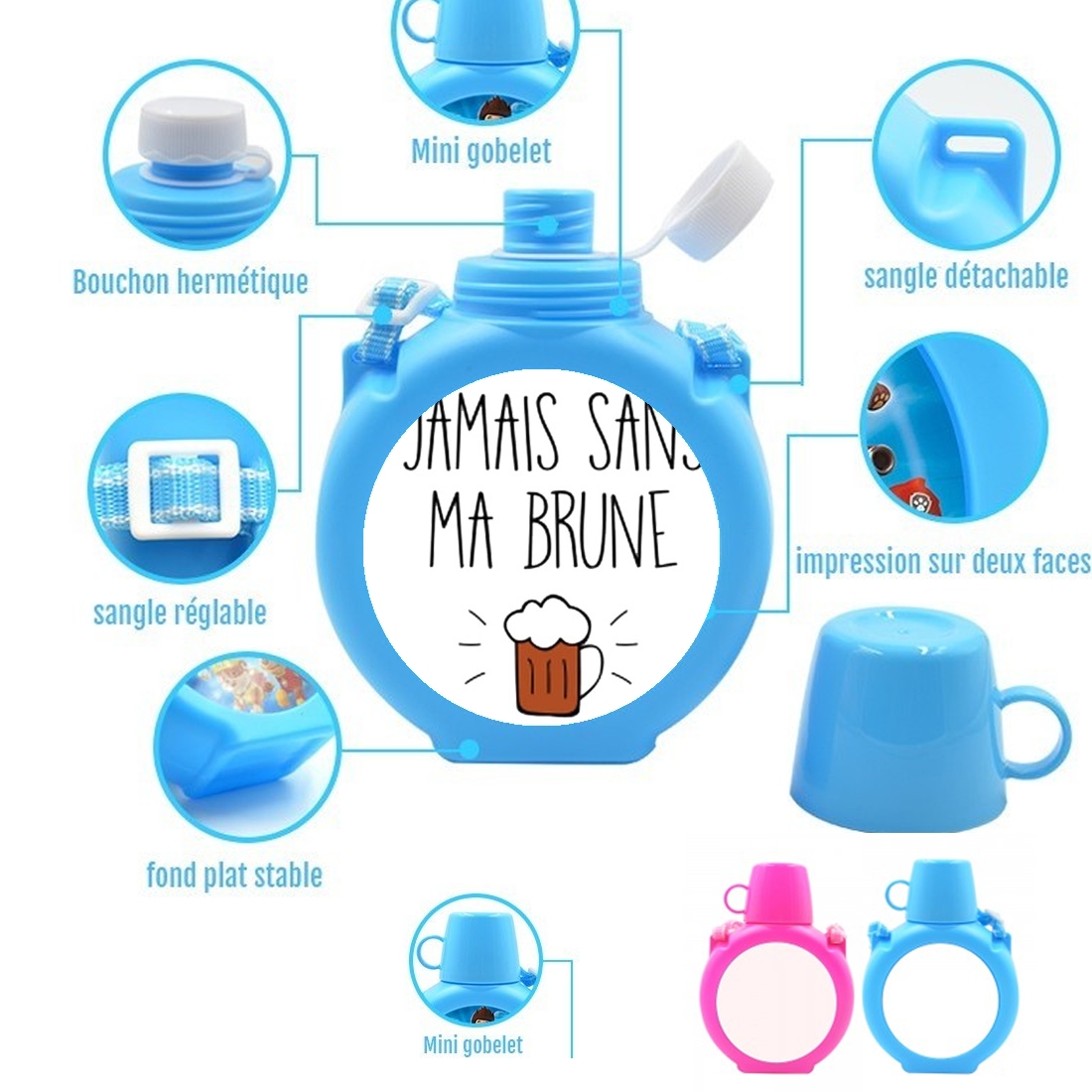  Jamais sans ma brune para Botella infantil resistente a los golpes 730 ml en azul o rosa