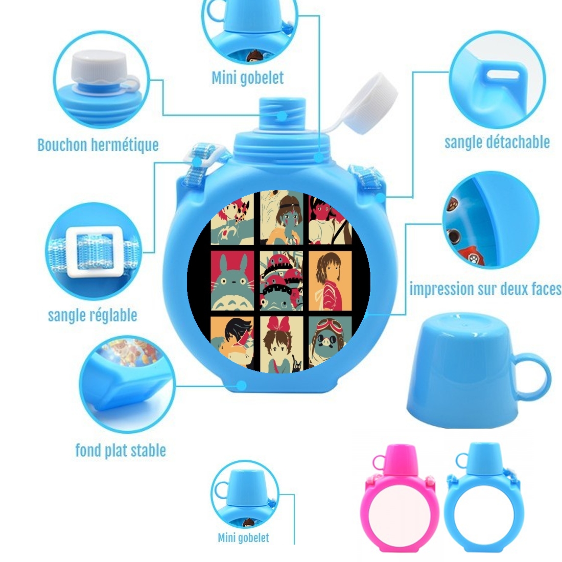  Japan pop para Botella infantil resistente a los golpes 730 ml en azul o rosa