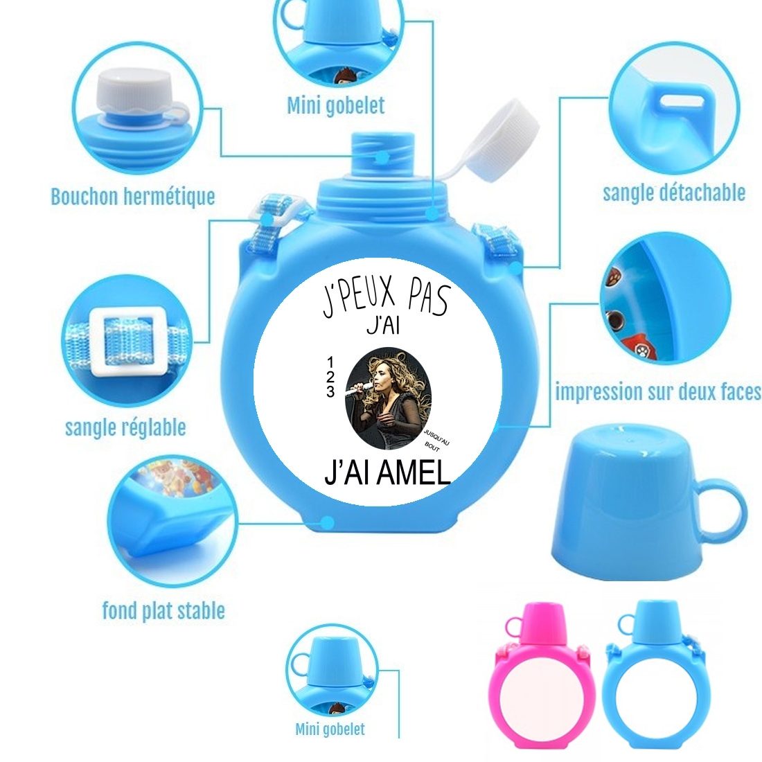  Je peux pas jai Amel para Botella infantil resistente a los golpes 730 ml en azul o rosa