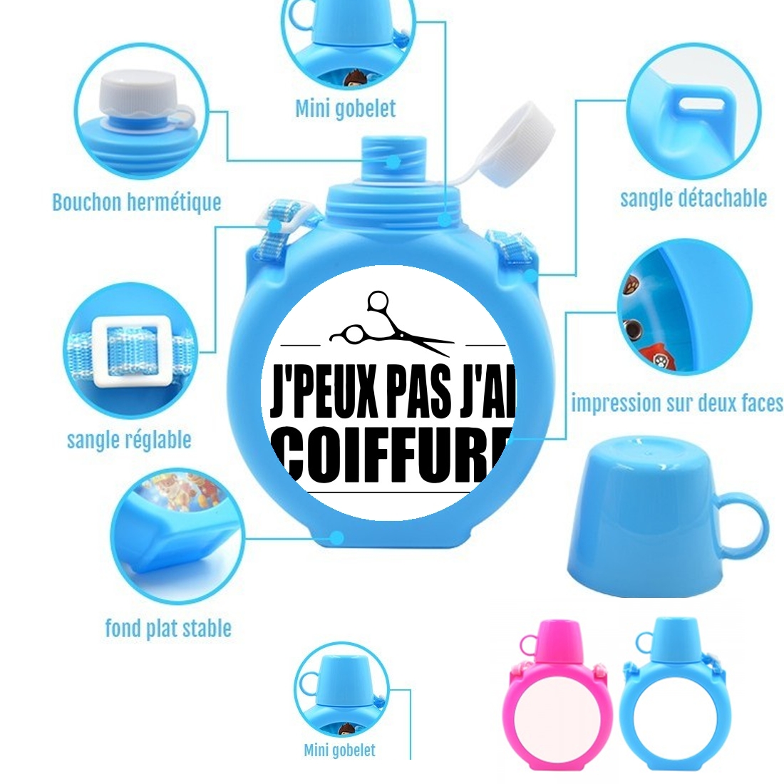  Je peux pas jai coiffure para Botella infantil resistente a los golpes 730 ml en azul o rosa