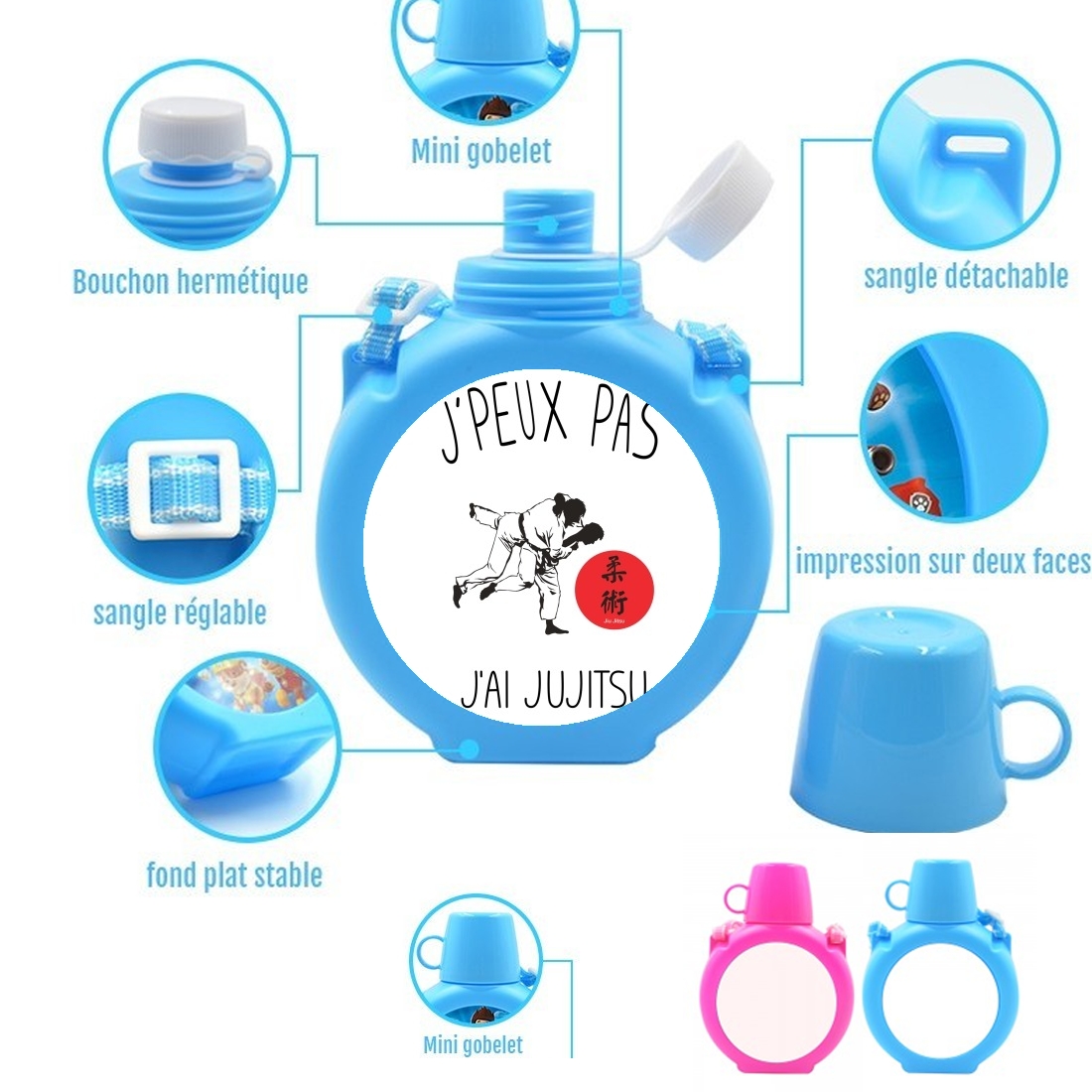  Je peux pas jai jujitsu para Botella infantil resistente a los golpes 730 ml en azul o rosa