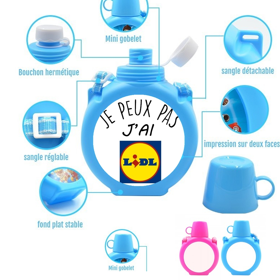  Je peux pas jai LIDL para Botella infantil resistente a los golpes 730 ml en azul o rosa