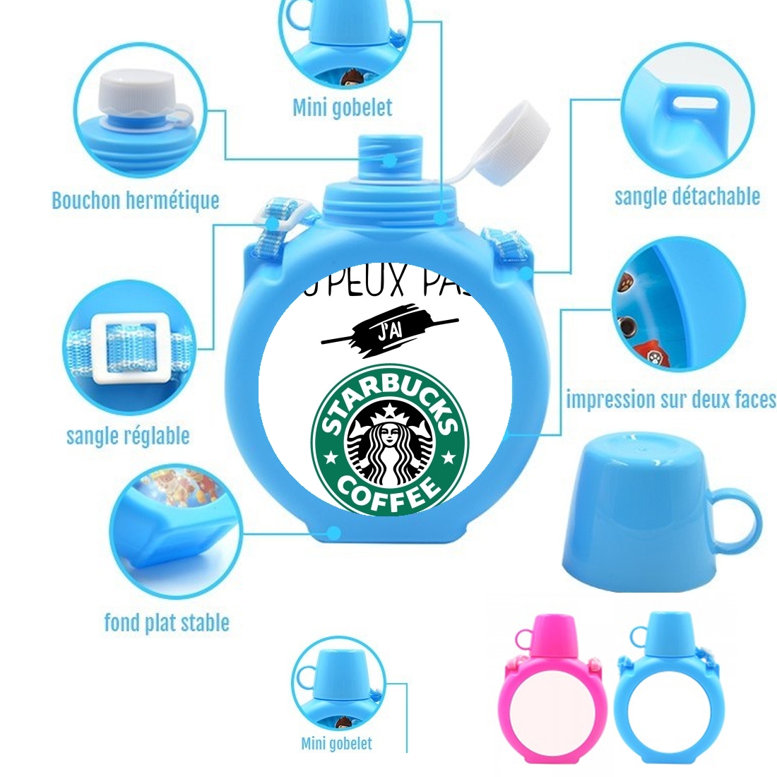  Je peux pas jai starbucks coffee para Botella infantil resistente a los golpes 730 ml en azul o rosa