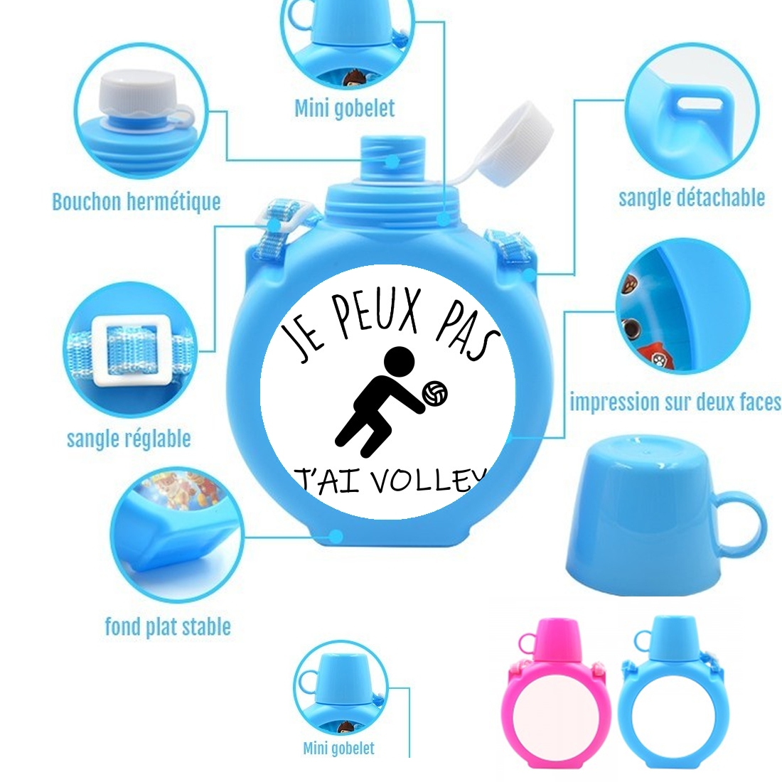  Je peux pas jai volleyball para Botella infantil resistente a los golpes 730 ml en azul o rosa