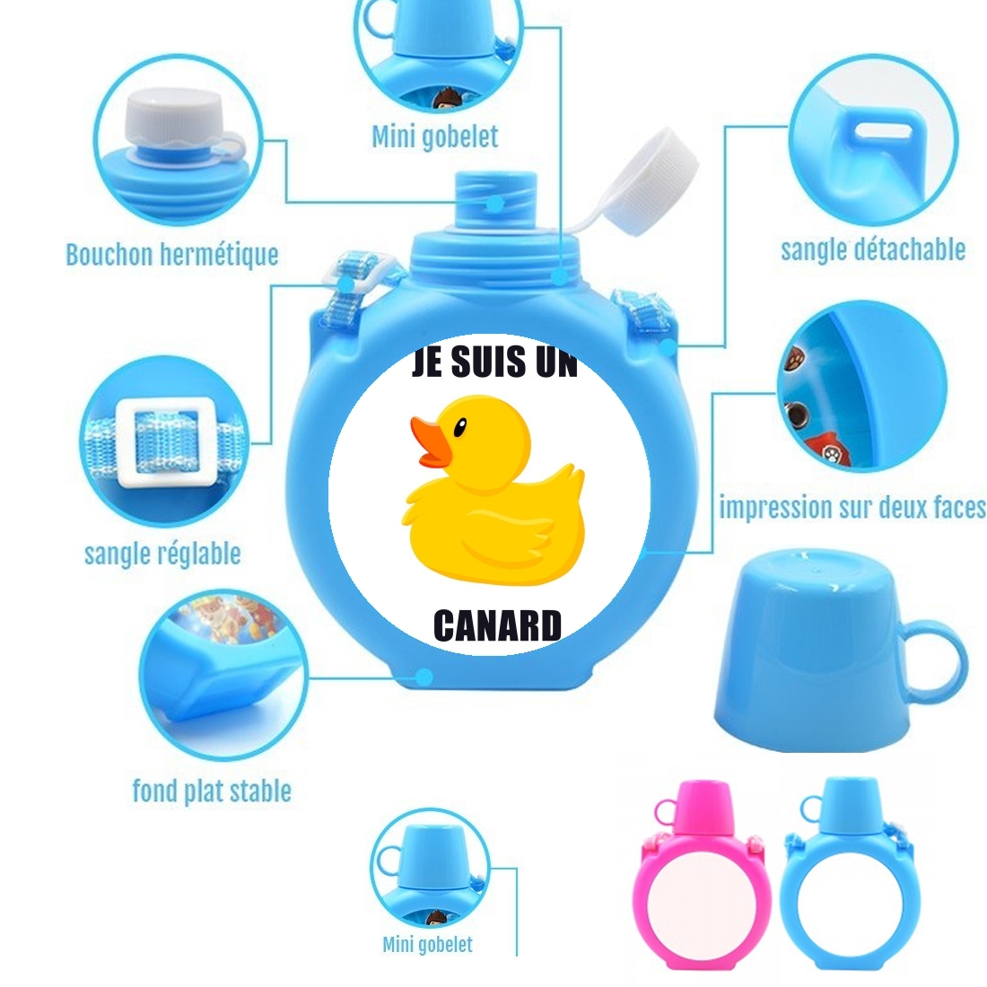  Je suis un canard para Botella infantil resistente a los golpes 730 ml en azul o rosa