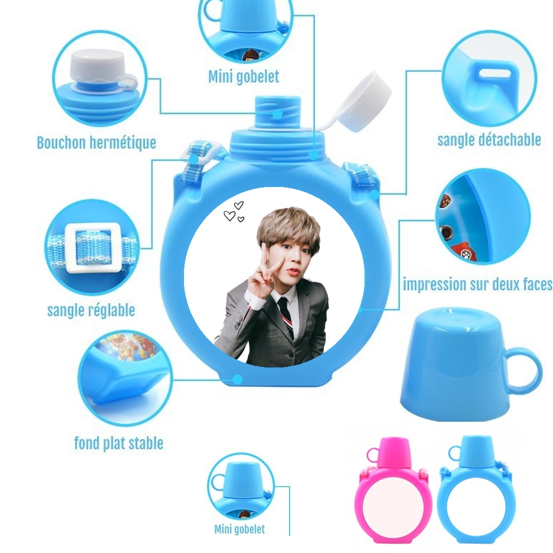  jimin bts para Botella infantil resistente a los golpes 730 ml en azul o rosa