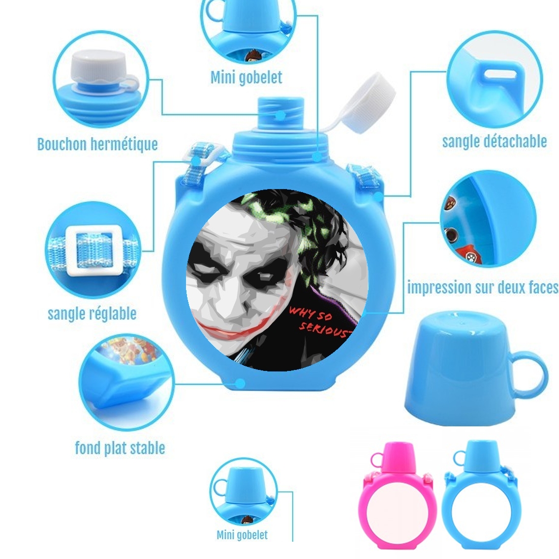  Joker para Botella infantil resistente a los golpes 730 ml en azul o rosa